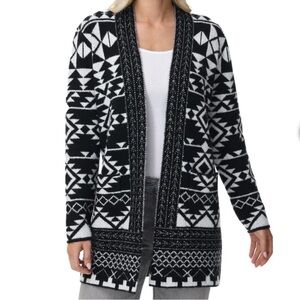 Frye Geometric Southwestern Black and White Women's Cardigan with Pockets
